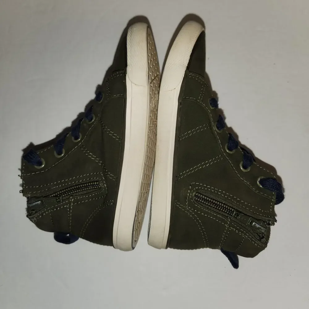 CAT & JACK High Top Sneaker Boys‎ 10 Cayden Olive Green Navy Blue Faux Suede Zip